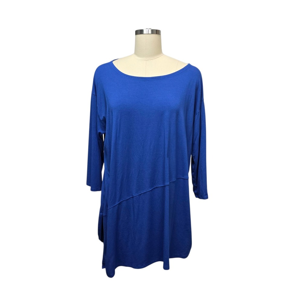 Eileen Fisher Cobalt‎ Blue Asymmetrical Tunic Top Womens XL Viscose Spandex